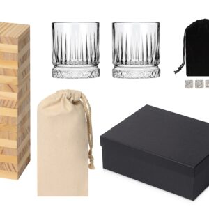 Подарочный набор с бокалами, камнями для виски и дженгой