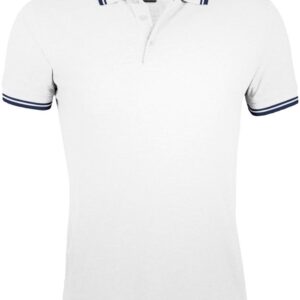 Рубашка поло мужская Pasadena Men 200 с контрастной отделкой, белая с синим