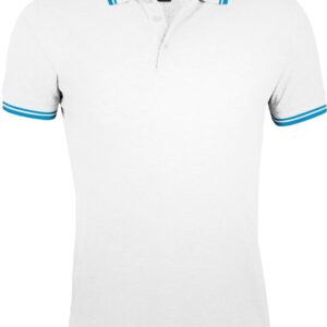 Рубашка поло мужская Pasadena Men 200 с контрастной отделкой, белая с голубым