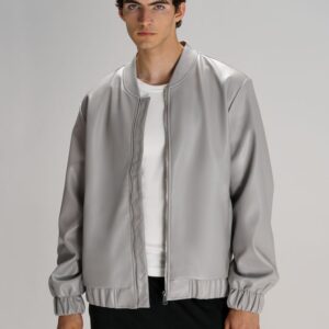 Бомбер из искусственной кожи Univer, серый