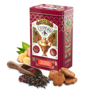 Черный чай и имбирное печенье в подарочной упаковке
