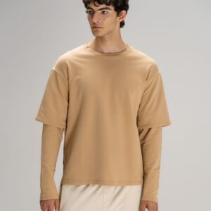 Футболка оверсайз с двойным рукавом Kosmos, бежевая