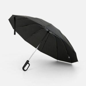 Зонт обратного сложения inLoop с ручкой-карабином, черный